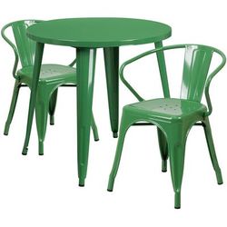 Flash Furniture CH-51090TH-2-18ARM-GN-GG 30" Round Table & 2 Arm Chair Set - Metal, Green