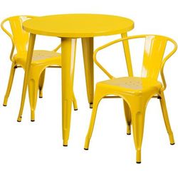 Flash Furniture CH-51090TH-2-18ARM-YL-GG 30" Round Table & 2 Arm Chair Set - Metal, Yellow