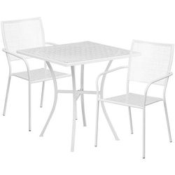 Flash Furniture CO-28SQ-02CHR2-WH-GG 28" Square Patio Table & 2 Square Back Arm Chair Set - Steel, White