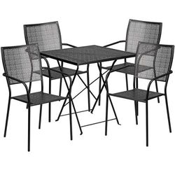 Flash Furniture CO-28SQF-02CHR4-BK-GG 28" Square Folding Patio Table & 4 Square Back Arm Chair Set - Steel, Black