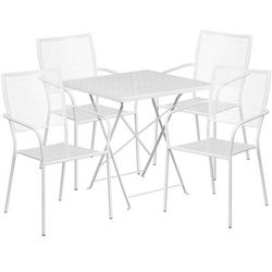Flash Furniture CO-28SQF-02CHR4-WH-GG 28" Square Folding Patio Table & 4 Square Back Arm Chair Set - Steel, White