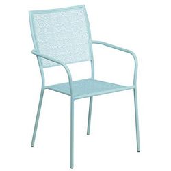 Flash Furniture CO-2-SKY-GG Outdoor Stackable Armchair w/ Square Back - Steel, Sky Blue