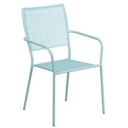 Flash Furniture CO-2-SKY-GG Outdoor Stackable Armchair w/ Square Back - Steel, Sky Blue