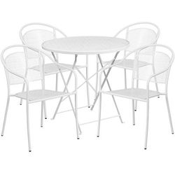 Flash Furniture CO-30RDF-03CHR4-WH-GG 30" Round Folding Patio Table & 4 Round Back Arm Chair Set - Steel, White