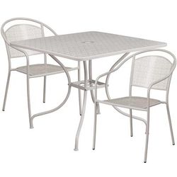 Flash Furniture CO-35SQ-03CHR2-SIL-GG 35 1/4" Square Patio Table & 2 Round Back Arm Chair Set - Steel, Light Gray