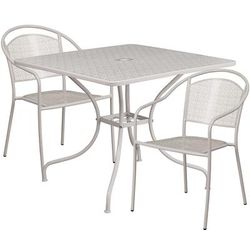 Flash Furniture CO-35SQ-03CHR2-SIL-GG 35 1/4" Square Patio Table & (2) Round Back Arm Chair Set - Steel, Light Gray