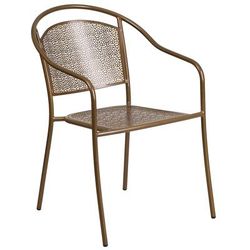 Flash Furniture CO-3-GD-GG Outdoor Stackable Armchair w/ Curved Round Back - Steel, Gold