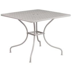 Flash Furniture CO-6-SIL-GG 35 1/2" Square Patio Table w/ Rain Flower Design Top & Umbrella Hole - Steel, Light Gray