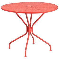 Flash Furniture CO-7-RED-GG 35 1/4" Round Patio Table w/ Rain Flower Design Top & Umbrella Hole - Steel, Coral