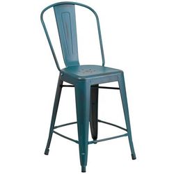 Flash Furniture ET-3534-24-KB-GG Counter Height Commercial Bar Stool w/ Curved Back & Metal Seat, Distressed Kelly Blue, Indoor/Outdoor