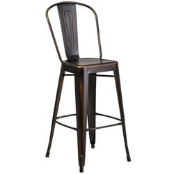 Flash Furniture ET-3534-30-COP-GG Commercial Bar Stool w/ Curved Back & Metal Seat, Distressed Copper