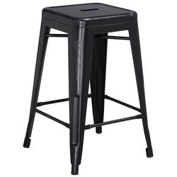 Flash Furniture ET-BT3503-24-BK-GG Counter Height Backless Commercial Bar Stool w/ Metal Seat, Distressed Black, 24"