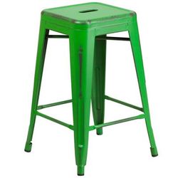 Flash Furniture ET-BT3503-24-GN-GG Counter Height Backless Commercial Bar Stool w/ Metal Seat, Distressed Green