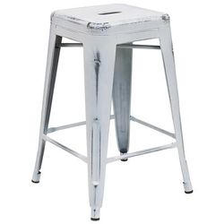 Flash Furniture ET-BT3503-24-WH-GG Counter Height Backless Commercial Bar Stool w/ Metal Seat, Distressed White