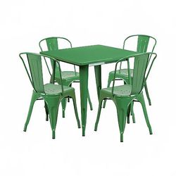 Flash Furniture ET-CT002-4-30-GN-GG 31 1/2" Square Table & (4) Chair Set - Steel, Green