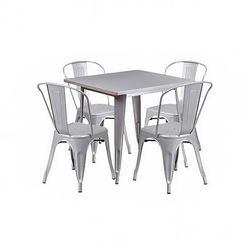 Flash Furniture ET-CT002-4-30-SIL-GG 31 1/2" Square Table & (4) Chair Set - Steel, Silver