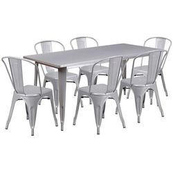 Flash Furniture ET-CT005-6-30-SIL-GG Rectangular Table & 6 Chair Set - 63"W x 31 1/2"D x 29 1/2"H, Steel, Silver