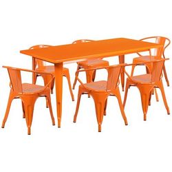 Flash Furniture ET-CT005-6-70-OR-GG Rectangular Table & 6 Chair Set - 63"W x 31 1/2"D x 29 1/2"H, Steel, Orange