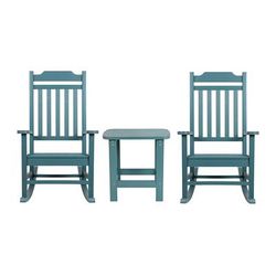 Flash Furniture JJ-C14703-2-T14001-TL-GG Outdoor Rocking Chair w/ Table Set - Resin Wood, Teal, Black