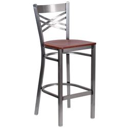 Flash Furniture XU-6F8B-CLR-BAR-CHYW-GG Commercial Bar Stool w/ Cross Back & Cherry Wood Seat, Clear Coat Steel