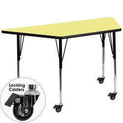 Flash Furniture XU-A3060-TRAP-YEL-T-A-CAS-GG Trapezoid Mobile Activity Table - 57 1/2"L x 26 1/4"W, Laminate Top, Yellow