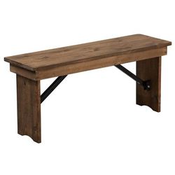 Flash Furniture XA-B-40X12-GG Folding Rustic Farm Bench w/ Pine Plank Top - 40 1/4"W x 12"D x 17 3/4"H, Brown