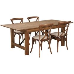 Flash Furniture XA-FARM-8-GG Rectangular Folding Farm Table & 84"W x 40"D x 30"H, Plank Top, Solid Pine Base, Set