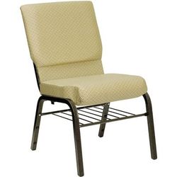 Flash Furniture XU-CH-60096-BGE-BAS-GG Stacking Church Chair w/ Beige Patterned Polyester Back & Seat - Steel Frame, Gold Vein