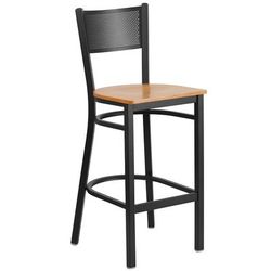 Flash Furniture XU-DG-60116-GRD-BAR-NATW-GG Commercial Bar Stool w/ Grid Back & Natural Wood Seat, Black