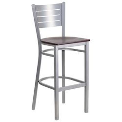 Flash Furniture XU-DG-60402-BAR-MAHW-GG Commercial Bar Stool w/ Metal Slat Back & Mahogany Wood Seat, Silver