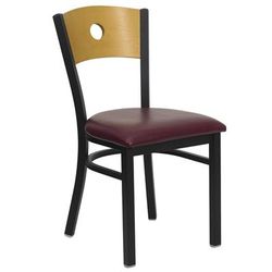 Flash Furniture XU-DG-6F2B-CIR-BURV-GG Restaurant Chair w/ Natural Wood Back & Burgundy Vinyl Seat - Steel Frame, Black