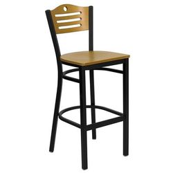 Flash Furniture XU-DG-6H3B-SLAT-BAR-NATW-GG Commercial Bar Stool w/ Natural Wood Back & Wood Seat, Black
