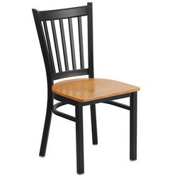 Flash Furniture XU-DG-6Q2B-VRT-NATW-GG Hercules Series Restaurant Chair w/ Slat Back & Natural Wood Seat - Steel Frame, Black