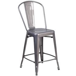 Flash Furniture XU-DG-TP001B-24-GG Commercial Bar Stool w/ Curved Back & Metal Seat, Silver