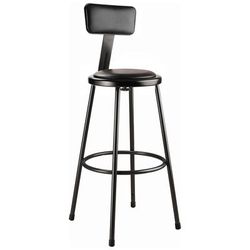National Public Seating 6430B-10 Round Stool w/ Black Vinyl Padded Back & Black Vinyl Padded Seat, Black, Pack of 2