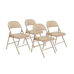 National Public Seating 951 Folding Chair w/ Beige Vinyl Back & Seat - Steel Frame, Beige, Pack of 4