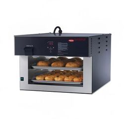 Hatco FSHACH-2PT 208 24 1/8" Dual Service Countertop Heated Display Case - 2 Shelves, 208v/1ph, Pass-Through, Silver