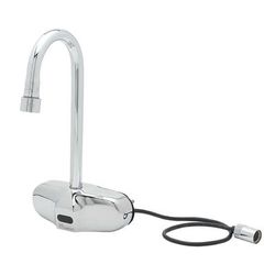 T&S EC-3105 Wall Mount Electronic Faucet - 4" Centers, Gooseneck Spout, Chrome Plated Brass, Chrome-Plated Brass, Stainless Steel