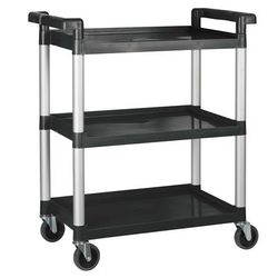 Winco UC-2415K 3 Level Plastic Utility Cart w/ 330 lb Capacity, Raised Ledges, Black