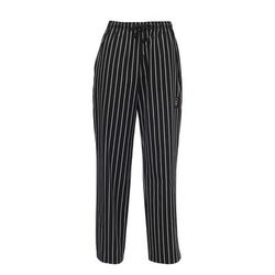 Winco UNF-3CXL Poly Cotton Chef Pants, X-Large, Chalk Stripe, Black