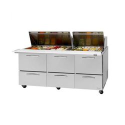 Turbo Air PST-72-30-D6-N 72 5/8" PRO Series Mega Top Sandwich/Salad Prep Table w/ Refrigerated Base, 115v, Three-Section, Stainless Steel