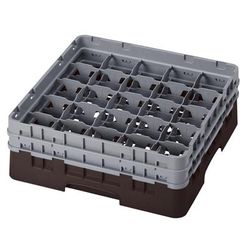 Cambro 25S434167 Camrack Glass Rack w/ (25) Compartments - (2) Gray Extenders, Brown, Brown Base, 2 Soft Gray Extenders