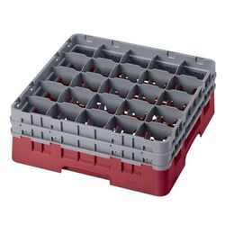 Cambro 25S534416 Camrack Glass Rack w/ 25 Compartments - 25 Gray Extenders, Cranberry, 2 Gray Extenders, Red