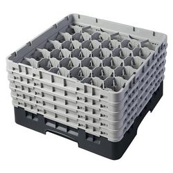 Cambro 30S958110 Camrack Glass Rack w/ (30) Compartments - (5) Gray Extenders, Black, Black Base, 5 Soft Gray Extenders