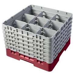 Cambro 9S1114416 Camrack Glass Rack w/ 9 Compartments - 9 Extenders, Cranberry, Red