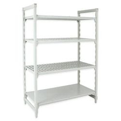 Cambro CPU187264VS4PKG 72" NSF 4-Tier Polymer Shelf Kit - Camshelving Premium, 18"W, 64"H, 3 Vented Shelves, 1 Solid Shelf, Gray