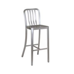 emu AB1205 Commercial Bar Stool w/ Vertical Back & Metal Seat, Brushed Aluminum, Slat Back with Saddle Seat, Foot Rest