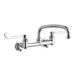 Elkay LK940AT12T6S Splash Mount Faucet w/ 12" Arched Swing Spout & 6" Wrist Blade Handles - 8" Centers, Chrome