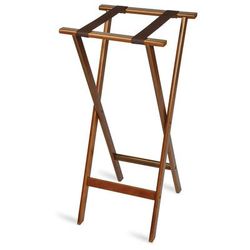 CSL 1178 38" Flat Tray Stand w/ 2 Brown Straps & Rounded Edge, Dark Walnut Finish, Wood