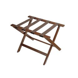 CSL 177DK Deluxe Wood Luggage Rack w/ 2 1/4" Brown Poly Straps - 26"W x 17"D x 18 1/2"H, Walnut